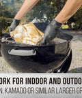 V Shaped Stainless Steel Turkey Roasting Rack For Oven And Kamado Grills holding chicken on outdoor grill