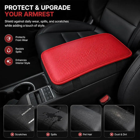 Slick Waterproof Leather Armrest Cover And Universal Center Console Pad For Every Car Fresh Wine Red Seat Box Cushion Shield.