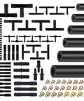 Six Piece Five Foot Silicone Vacuum Hose Kit With Sizes From One Eighth To Three Eighths Inch Includes Twenty Four Hose Clamps And Sixty Four Connectors The Easy Automotive Vacuum Line Repair Set For DIY Projects And Car Maintenance, showing six black hoses, clamps, and connectors.