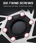 Close-up of Beefy Center Lock Disc Brake Rotor 180mm stainless steel with six screws for MTB and Road Bike.