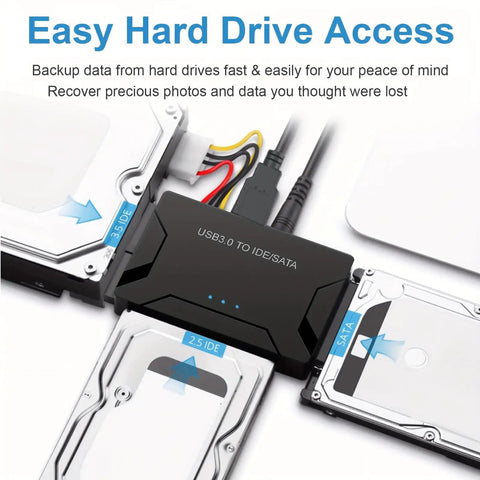 3 In 1 Universal Hard Drive Adapter For 2.5 And 3.5 Inch SATA IDE HDD SSD To USB 3.0 Reader, Up To 5Gbps, Fast Data Transfer, Backup And Recovery, Dual Head IDE 40 44 Pin, Supports CD DVD Optical Drives, with 3.5 IDE and SATA drives