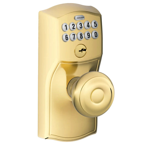 Keyless Entry Door Lock With Camelot Keypad And Knob No Key Needed Electronic Access Flex Lock Auto Lock Bright Brass Finish