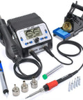 2 In 1 Soldering Iron Station And Hot Air Rework System With LCD Display, PID Temp Control, accessories visible