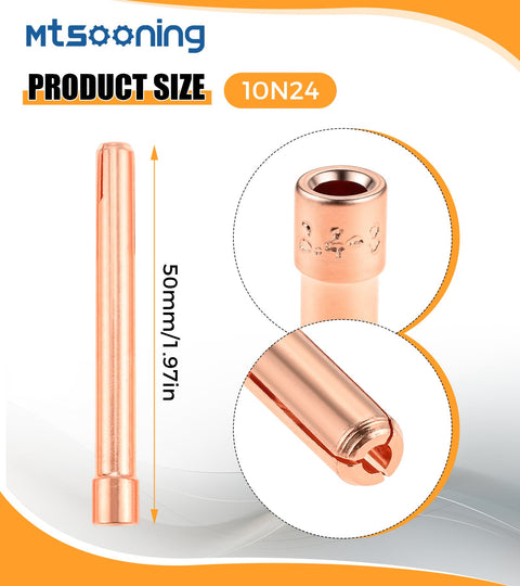 Pro TIG Welding Consumables Kit For WP Torches Includes Five Gas Lens Collet Bodies And Ten Copper Collet Tips, 10N24 size
