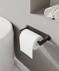 Stick-On Matte Black Adhesive Toilet Paper Holder With Double Pivot Posts No Drill Rustproof Stainless Steel And Zinc Alloy