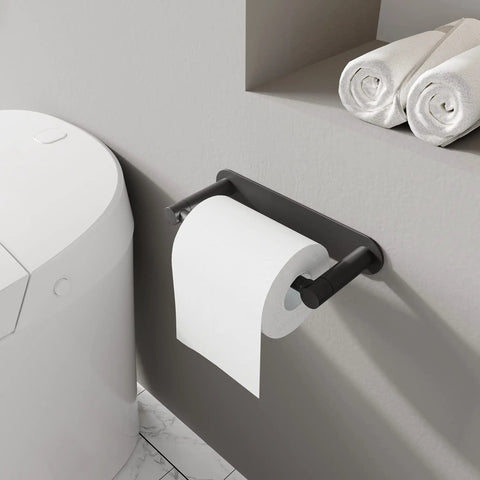 Stick-On Matte Black Adhesive Toilet Paper Holder With Double Pivot Posts No Drill Rustproof Stainless Steel And Zinc Alloy