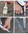Applying Pro Grade Rock Solid Concrete Crack Sealant Waterproof Masonry Repair Adhesive on driveway cracks with brush.