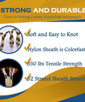 Desert Camo Paracord 100 Ft 4mm 7 Strand Parachute Cord chart showing softness, tensile strength, and nylon sheath details