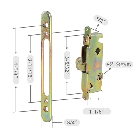 Drop In Sliding Patio Door Handle Set With Mortise Lock White Zinc Diecast Offset Thumbturn Non-Handed Fits 1 5/8 To 1 3/4 Inch Door Thickness 3 15/16 Inch Hole Spacing Replacement For Vinyl Wood Or Aluminum Doors lock dimensions