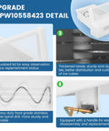 Upgraded WPW10558423 Ice Maker Replacement For Kenmore Maytag Amana IKEA Refrigerators Built To Last And Ready For Everyday Use Includes Ice Maker And Compatibility Guide For Six Point Three Inch Bucket WPW10558424 detail showing lid, blade, stainless steel spiral and handle