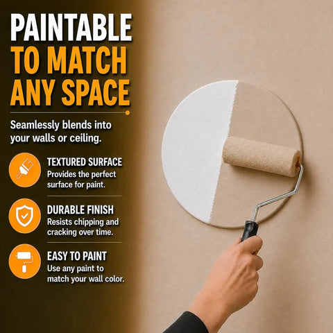 Round Spring Access Panel For Drywall And Ceiling shown painted with roller, demonstrating textured surface for painting.