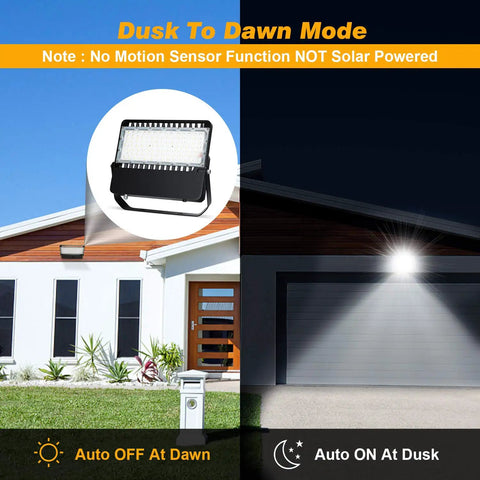 36000 Lumen LED Flood Light Outdoor For Stadiums And Industrial Areas With Dusk To Dawn Photocell illuminating a garage