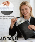 Person using Black 6x10 Inch Bubble Mailers Self Sealing Padded Shipping Envelopes Waterproof Cushioned Mailers Bulk Pack