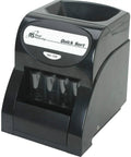 High Performance Electric Coin Sorter With Anti Jam Technology For Rapid One Row Counting and Easy Wrapping, black design.