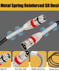 Close-up of XLR To XLR Cables 1 Foot 6 Pack with 3 Pin Balanced Shielded Microphone Cords showcasing metal spring reinforced design