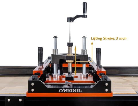 Ultimate Slab Flattening Router Sled with 3-Axis Gantry Jig and 3.5 Inch Router Lift in front view, premium aluminum.