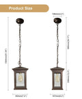 Outdoor Hanging Lantern Pendant Light With Clear Seeded Glass In Oil Rubbed Bronze Finish shown in two sizes with dimensions