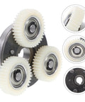 36T Planetary Gear Replacement Kit with Clutch for Geared EBike Motors showing 3 white gears and 1 metal clutch detail.