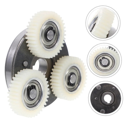 36T Planetary Gear Replacement Kit with Clutch for Geared EBike Motors showing 3 white gears and 1 metal clutch detail.