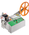 Pro Grade Automatic Webbing Cutting Machine With Adjustable Temperature And LCD Display, featuring orange reel and control panel