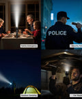 Heavy Duty Aluminum 2D Cell Big Flashlight With High Lumens shown in family emergency, police patrol, camping, and car repair scenes
