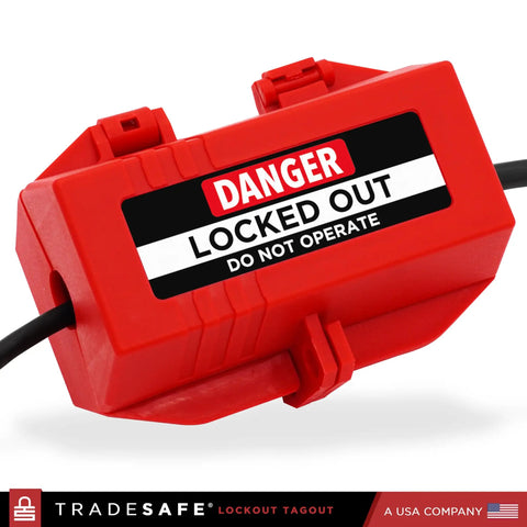Industrial Grade Heavy Duty Plug Lockout Device for Lockout Tagout, 110 To 125 Volt Power Cord Lockout, red polypropylene