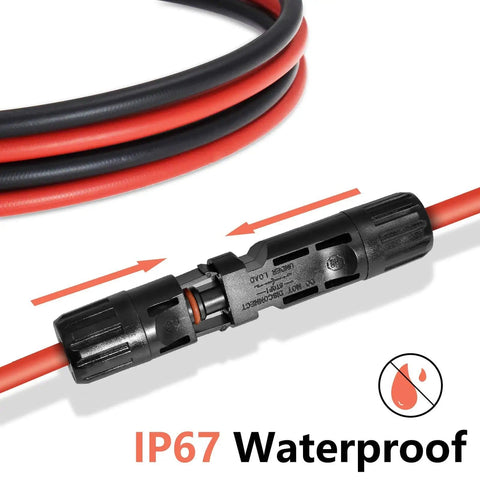 Beefy 15ft Black And Red 10AWG 6mm2 Solar Panel Extension Cable Set of 2 with IP67 waterproof male and female connectors