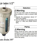 Go To Auto Drain Valve For Air Compressors And Pneumatic Systems AD402 Series Automatic Drainer with inlet and drain labels
