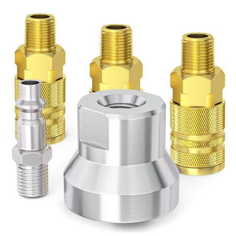 Three Way Aluminum Air Manifold And Splitter For Pneumatic Hoses, Four Port Quick Connect Socket For Shop Use, metal parts