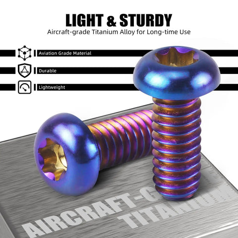 Badass Slick Blue Titanium Alloy Derby Cover Screws For Harley Road Glide FLTRX And Heritage Softail Classic FLSTC 5 Piece Heavy Duty Corrosion Resistant Motorcycle Fastener Kit close-up showing aircraft-grade material and design.