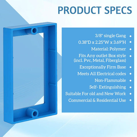 Blue Twelve Piece Half Inch Single Gang Electrical Box Extender Kit With Twenty Four Screws For Outlets And Switches