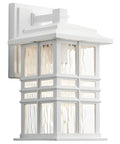 Craftsman Style Outdoor Wall Light In White 12 Inch Tall Exterior Sconce With Clear Hammered Glass One Light Porch Lighting