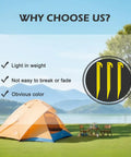 Why choose 24 Pack 9 Inch Yellow Plastic Tent Pegs Stakes for camping; tent shown with stakes illustration, benefits listed
