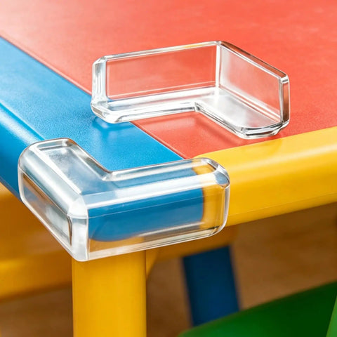 Soft PVC Corner Protectors For Tables And Desks installed on colorful table edge