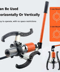 Heavy Duty Hydraulic Gear Puller Kit With Adjustable Two Or Three Jaws For Bearing Removal And Wheel Hub Extraction With Safety Relief Valve And Portable Plastic Storage Box Fits Vertical And Horizontal 15 Ton Capacity Power Through Stubborn Parts, 2-jaw use
