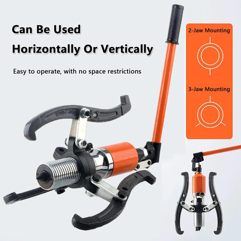 Heavy Duty Hydraulic Gear Puller Kit With Adjustable Two Or Three Jaws For Bearing Removal And Wheel Hub Extraction With Safety Relief Valve And Portable Plastic Storage Box Fits Vertical And Horizontal 15 Ton Capacity Power Through Stubborn Parts, 2-jaw use