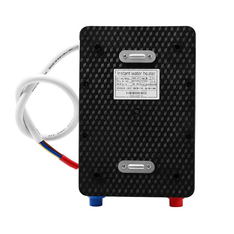 Slick Wall Mounted Electric Tankless Water Heater With 4500W Stainless Core back view showing connections and label details.