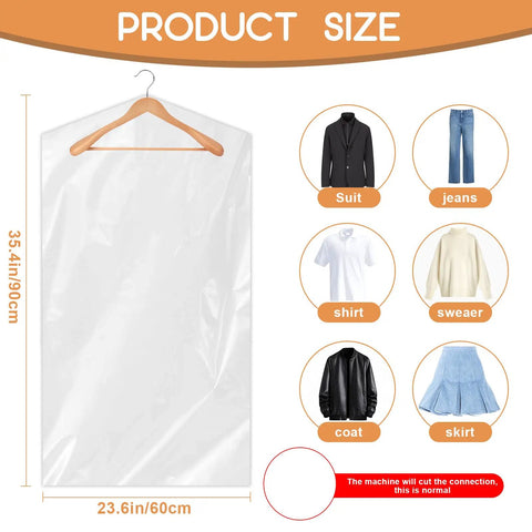 Clear Plastic Garment Bags For Hanging Clothes 90 Pack Heavy Duty Breathable PEVA Dry Cleaning Bags 24x35 Inches 60x90 Cm Water Resistant Cover