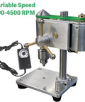 Kickass Mini Drill Press And Compact Benchtop Drilling Station For High Precision Woodworking and Epoxy Casting featuring variable speed control with a 0.3-4mm chuck.