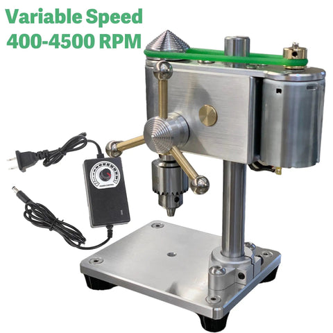 Kickass Mini Drill Press And Compact Benchtop Drilling Station For High Precision Woodworking and Epoxy Casting featuring variable speed control with a 0.3-4mm chuck.