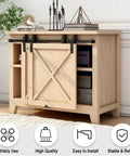 6 Ft Mini Bypass Barn Door Hardware Kit With Easy Install For Two Doors, installed on a light wood cabinet in a living room setting