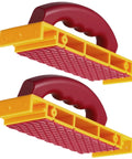Two Pack Table Saw Push Blocks Yellow Safety Gear With Pro Grade Anti Slip Pads And Offset Handles To Boost Control For Router Band Saw Jointer And Everyday Woodworking Shop Projects, showing side view of yellow and red push blocks.