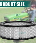 Engine Air Filter With Pre Filter For Kohler 47 083 03 S, 7-inch diameter, shown with dimensions, lawn mower background