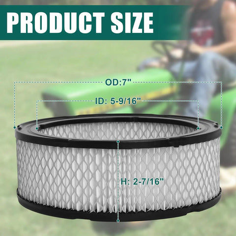 Engine Air Filter With Pre Filter For Kohler 47 083 03 S, 7-inch diameter, shown with dimensions, lawn mower background
