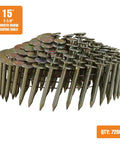 Hella Tough 15 Degree Wire Collated Galvanized Coil Roofing Nails For Asphalt Shingles Siding And Wall Sheathing In Heavy Duty Bulk Box With Seven Thousand Two Hundred Fasteners stacked in a pile.