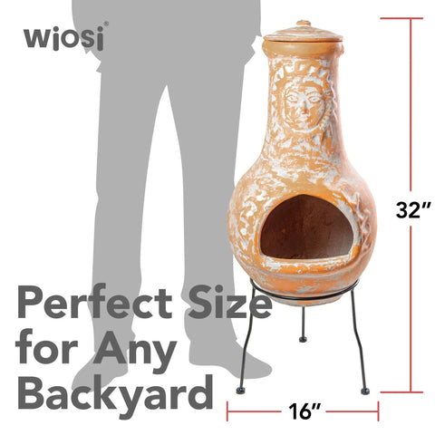 Medium Outdoor Chiminea Fireplace For Patio With Clay Chimineas Rain Lids And Solid Metal Stands Yellow Terracotta Chiminea