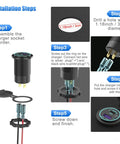 Installation steps for Heavy Duty 12V USB C Outlet Pushes Out Slick 65W PD3.0 And 18W Quick Charge 3.0 waterproof car socket.