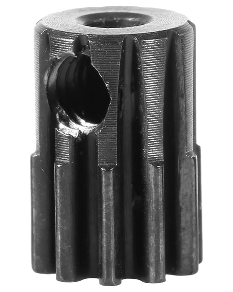 Close-up of a Hardened Steel Pinion Gear Set 48DP 9T 10T 14T 2mm Shaft Bore For 1 To 18 Scale RC Cars Beefed Up For Traxxas LaTrax Teton Rally.