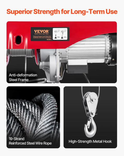2200lbs Electric Hoist With 328ft Wireless Remote Control 110V Lifting Crane with reinforced steel frame close-up