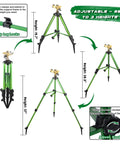 2 Pack Impact Sprinklers On Tripod Bases With Stakes 360 Degree Coverage Irrigation System height adjustments